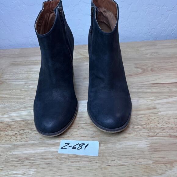 Bp Boots Womens 9 M Blue Leather Stacked Block Heel Ankle Side Zip Pull Tab - Picture 5 of 10